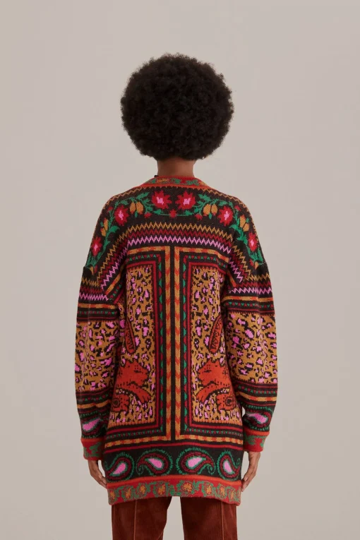  MIXED TAPESTRY PRINTS KNIT CARDIGAN