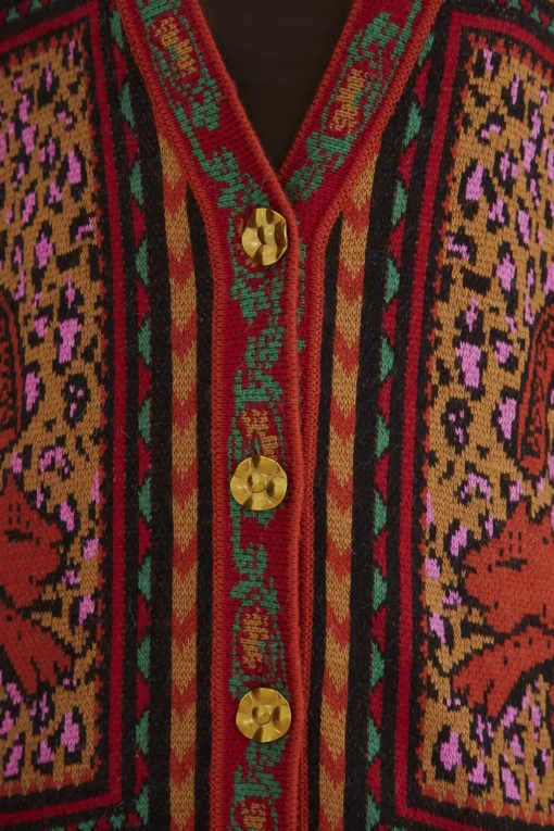  MIXED TAPESTRY PRINTS KNIT CARDIGAN