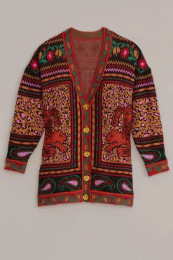  MIXED TAPESTRY PRINTS KNIT CARDIGAN