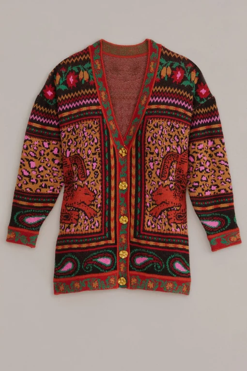  MIXED TAPESTRY PRINTS KNIT CARDIGAN