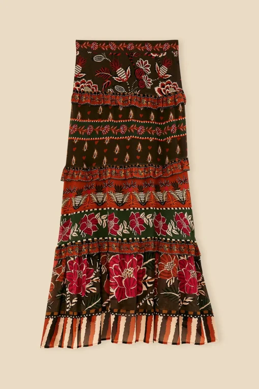  MULTICOLOR AINIKA FLORAL GARDEN TIERED MAXI SKIRT