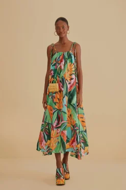  MULTICOLOR BANANA FOLIAGE SLEEVELESS MIDI DRESS