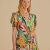  MULTICOLOR BANANA FOLIAGE SHORT SLEEVE MINI DRESS