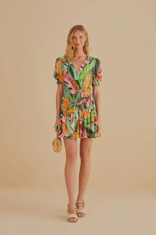  MULTICOLOR BANANA FOLIAGE SHORT SLEEVE MINI DRESS