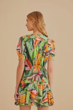  MULTICOLOR BANANA FOLIAGE SHORT SLEEVE MINI DRESS