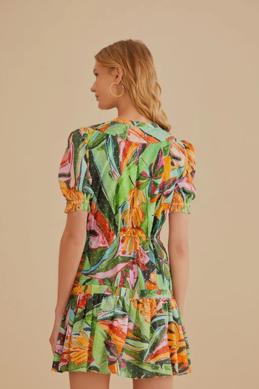  MULTICOLOR BANANA FOLIAGE SHORT SLEEVE MINI DRESS