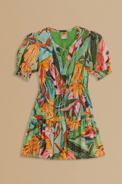  MULTICOLOR BANANA FOLIAGE SHORT SLEEVE MINI DRESS