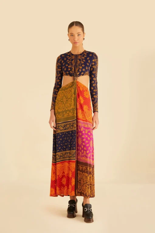  MULTICOLOR BANDANA DREAM CUT OUT MAXI DRESS