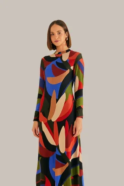  MULTICOLOR GRAPHIC BANANAS LENZING™ ECOVERO™ VISCOSE MIDI DRESS
