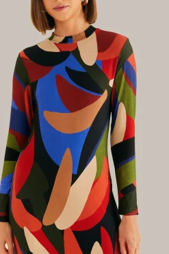  MULTICOLOR GRAPHIC BANANAS LENZING™ ECOVERO™ VISCOSE MIDI DRESS