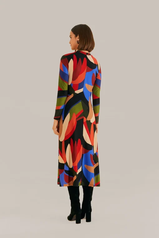  MULTICOLOR GRAPHIC BANANAS LENZING™ ECOVERO™ VISCOSE MIDI DRESS