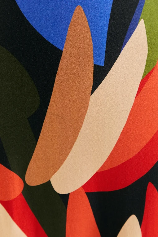  MULTICOLOR GRAPHIC BANANAS LENZING™ ECOVERO™ VISCOSE MIDI DRESS