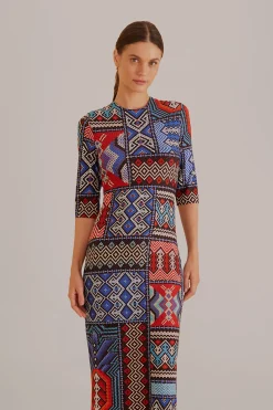  MULTICOLOR RAUTI SHORT SLEEVE MIDI DRESS