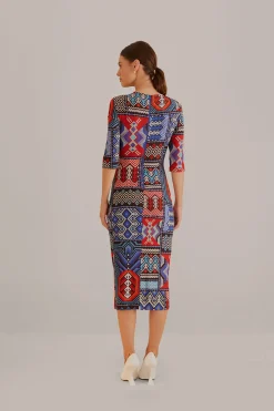  MULTICOLOR RAUTI SHORT SLEEVE MIDI DRESS