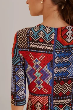  MULTICOLOR RAUTI SHORT SLEEVE MIDI DRESS