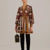  MULTICOLOR TAPESTRY GARDEN V NECK MINI DRESS