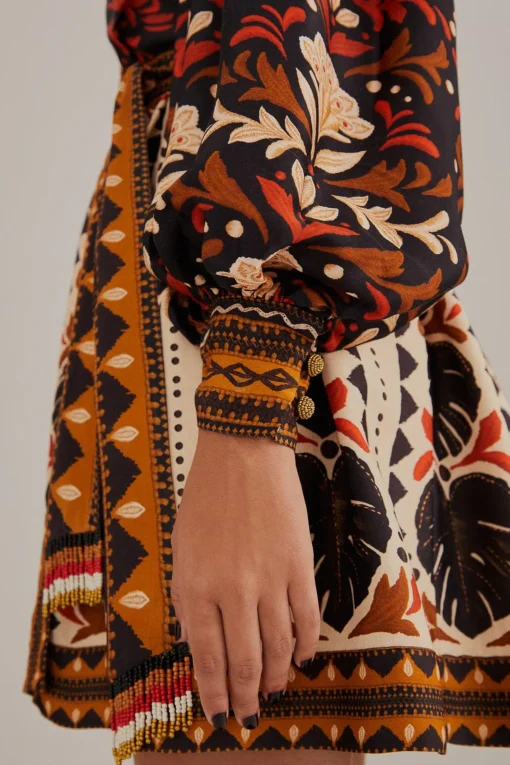  MULTICOLOR TAPESTRY GARDEN V NECK MINI DRESS