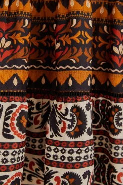 MULTICOLOR TAPESTRY GARDEN HIGH NECK MIDI DRESS