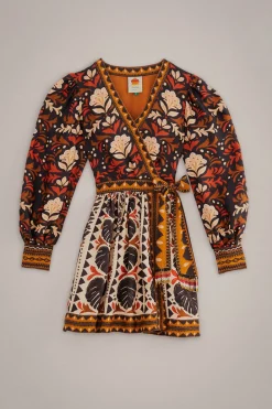  MULTICOLOR TAPESTRY GARDEN V NECK MINI DRESS