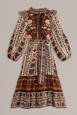 MULTICOLOR TAPESTRY GARDEN HIGH NECK MIDI DRESS