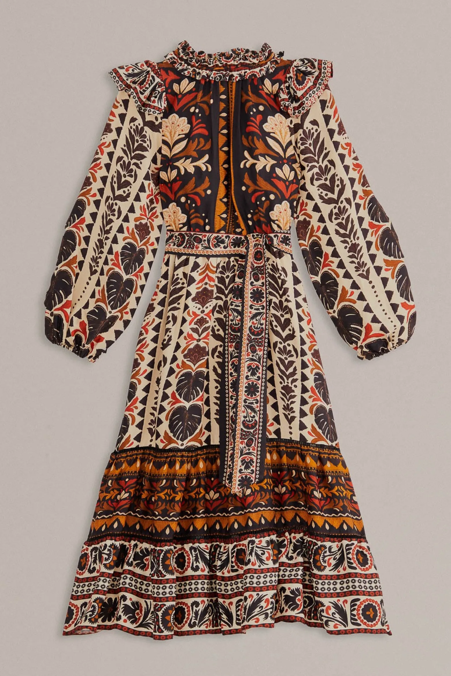 MULTICOLOR TAPESTRY GARDEN HIGH NECK MIDI DRESS