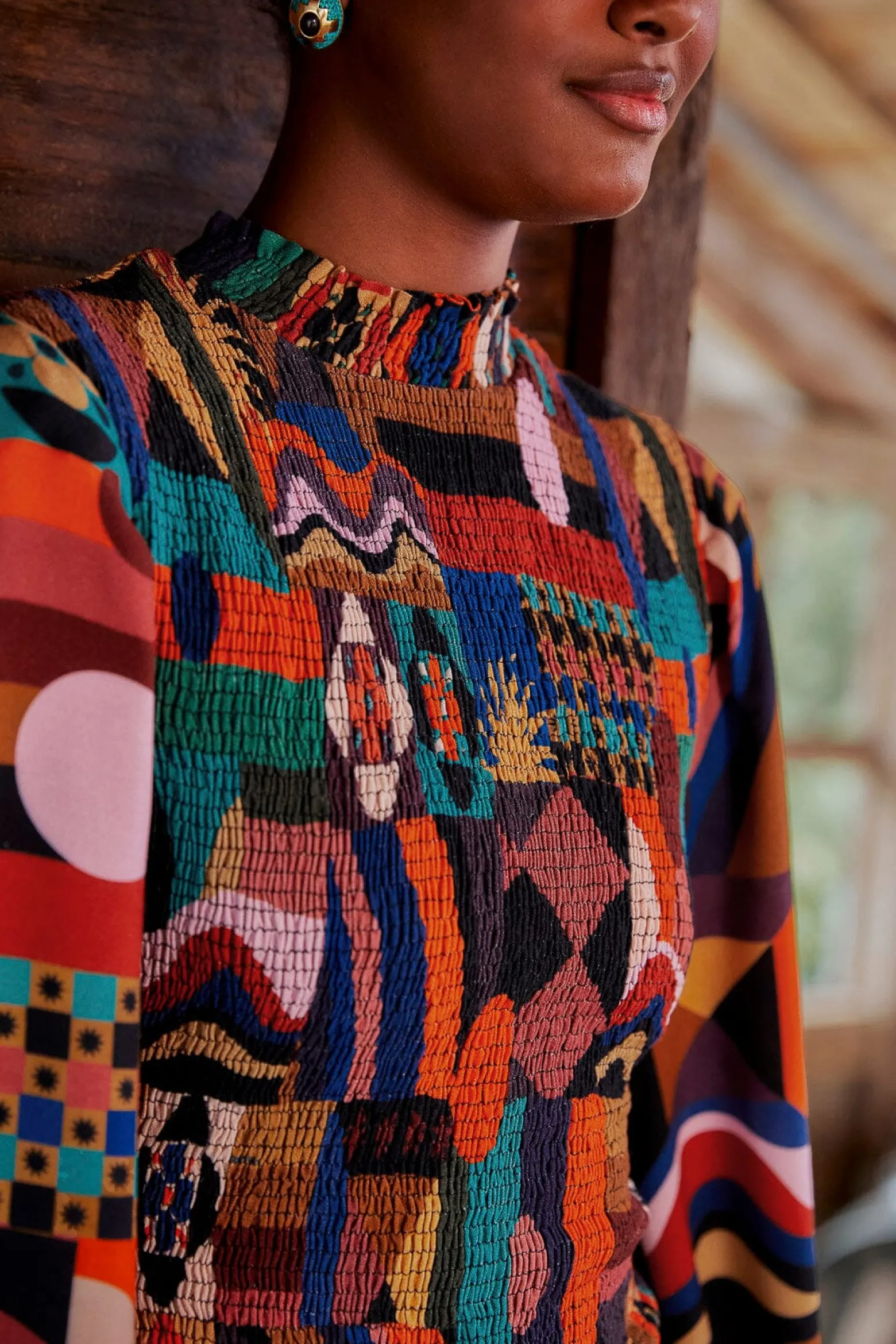 MULTICOLOR TROPICAL SHAPES LENZING™ ECOVERO™ VISCOSE MIDI DRESS