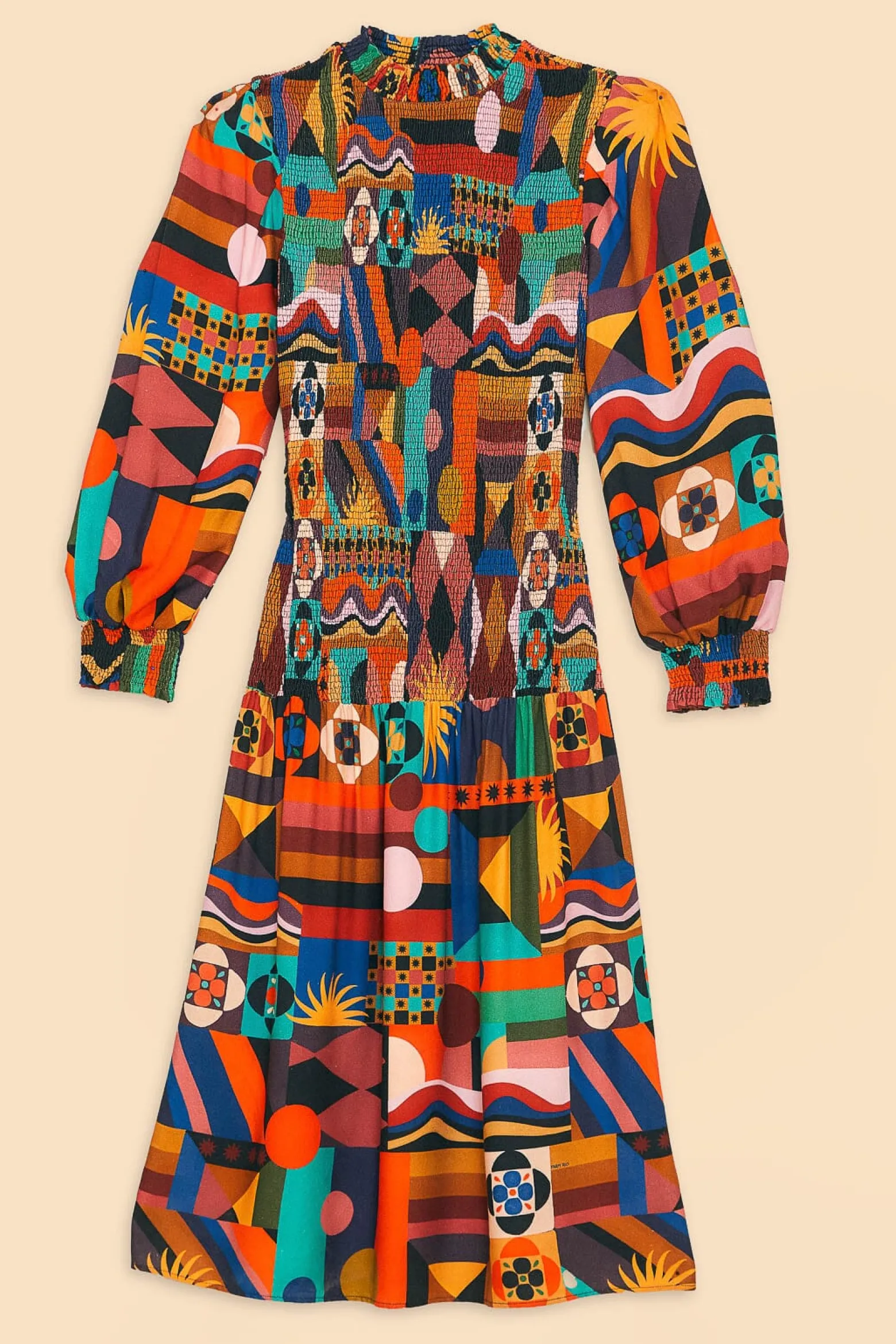 MULTICOLOR TROPICAL SHAPES LENZING™ ECOVERO™ VISCOSE MIDI DRESS