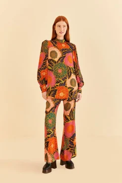  MULTICOLOR VINTAGE GARDEN SATIN BLOUSE