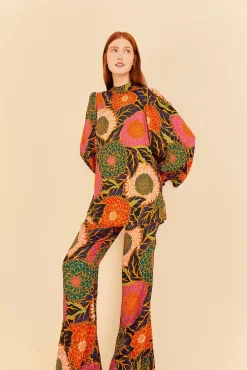  MULTICOLOR VINTAGE GARDEN SATIN FLARE PANTS