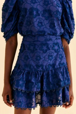  NAVY BLUE 3D STAR TEXTURE MINI SKIRT