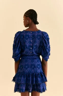  NAVY BLUE 3D STAR TEXTURE MINI SKIRT