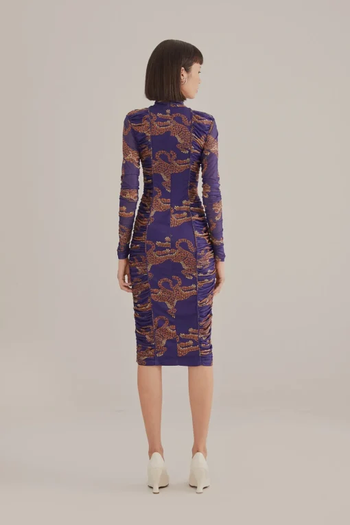  NAVY BLUE LEOPARDS  HIGH NECK MIDI DRESS