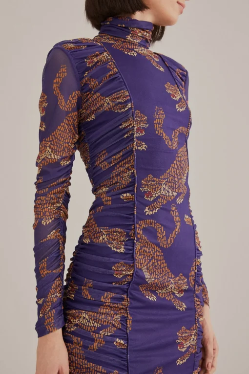  NAVY BLUE LEOPARDS  HIGH NECK MIDI DRESS