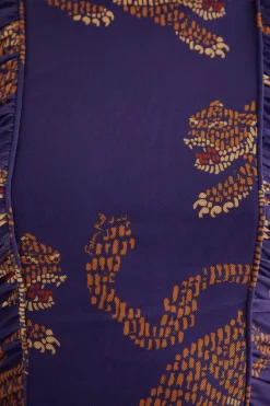  NAVY BLUE LEOPARDS  HIGH NECK MIDI DRESS