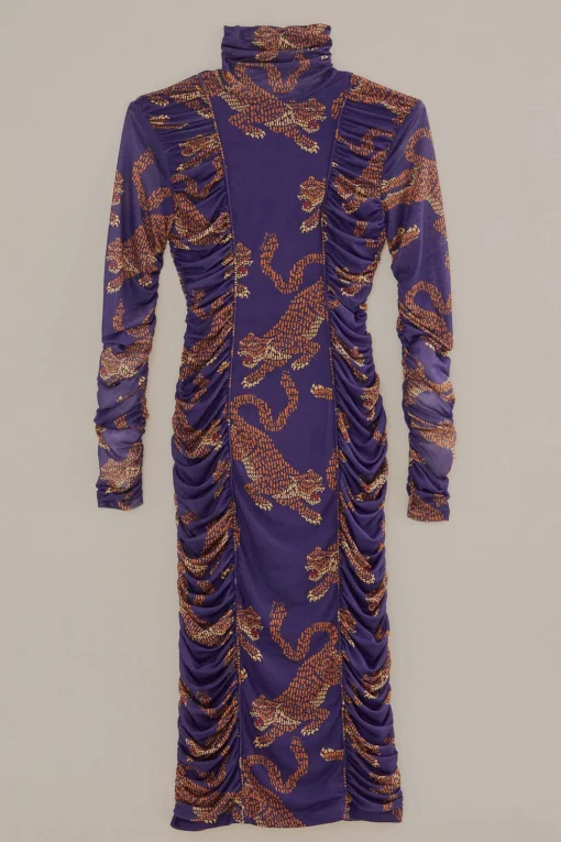  NAVY BLUE LEOPARDS  HIGH NECK MIDI DRESS