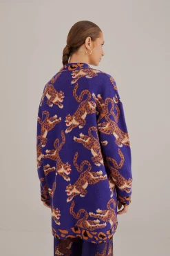  NAVY BLUE LEOPARDS KNIT CARDIGAN