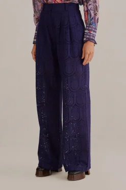  NAVY BLUE PINEAPPLE EYELET PANTS