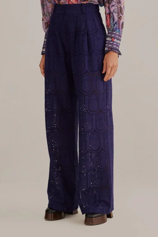  NAVY BLUE PINEAPPLE EYELET PANTS