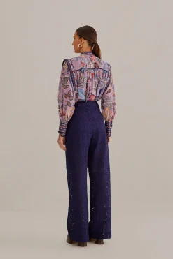  NAVY BLUE PINEAPPLE EYELET PANTS