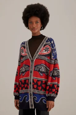  NAVY MIXED PRINTS KNIT CARDIGAN