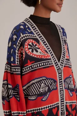  NAVY MIXED PRINTS KNIT CARDIGAN
