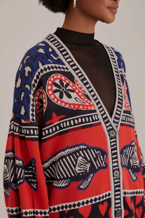  NAVY MIXED PRINTS KNIT CARDIGAN