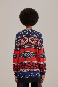  NAVY MIXED PRINTS KNIT CARDIGAN