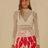  OFF WHITE TULLE LONG SLEEVED BLOUSE