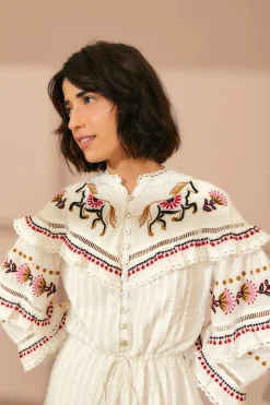  OFF-WHITE EMBROIDERED HORSES RUFFLE MINI DRESS