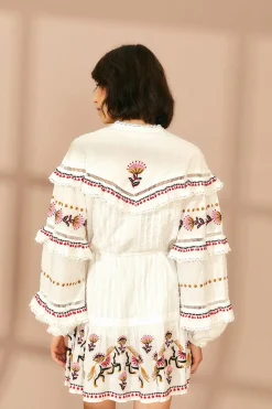  OFF-WHITE EMBROIDERED HORSES RUFFLE MINI DRESS