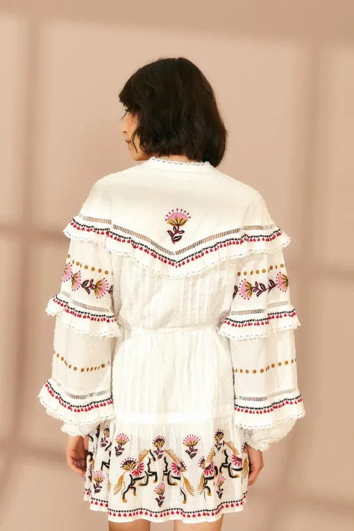  OFF-WHITE EMBROIDERED HORSES RUFFLE MINI DRESS