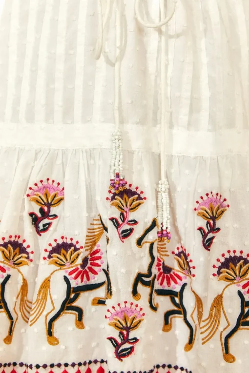  OFF-WHITE EMBROIDERED HORSES RUFFLE MINI DRESS