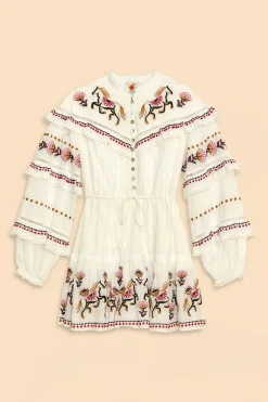  OFF-WHITE EMBROIDERED HORSES RUFFLE MINI DRESS