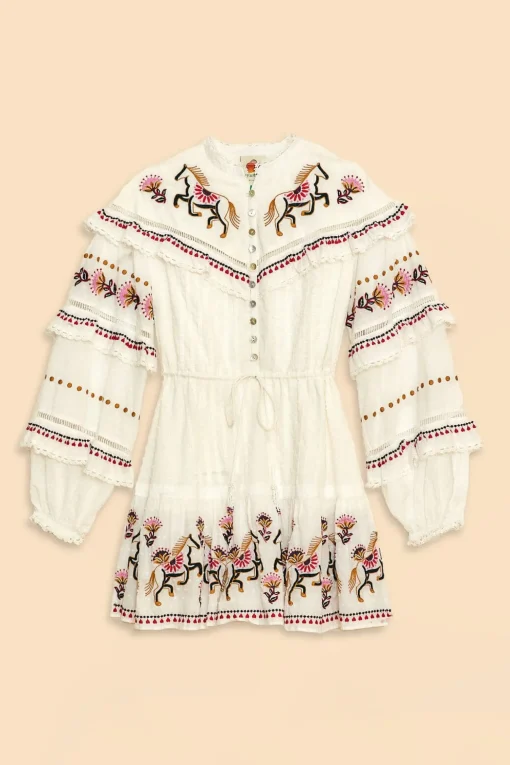  OFF-WHITE EMBROIDERED HORSES RUFFLE MINI DRESS